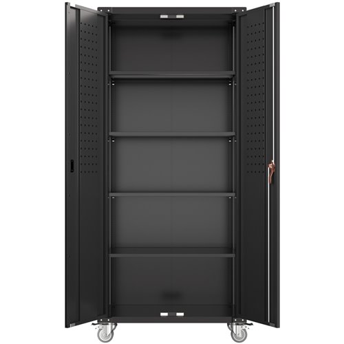 Professional Black 2 Door Lockable Steel Tool Cabinet with 4 Adjustable Shelves 800x420x1830mm | Stalwart DA-SART214
