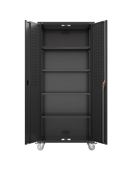 Professional Black 2 Door Lockable Steel Tool Cabinet with 4 Adjustable Shelves 800x420x1830mm | Stalwart DA-SART214