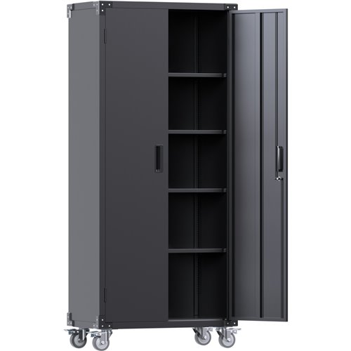 Professional Black 2 Door Lockable Steel Tool Cabinet with 4 Adjustable Shelves 800x420x1830mm | Stalwart DA-SART216
