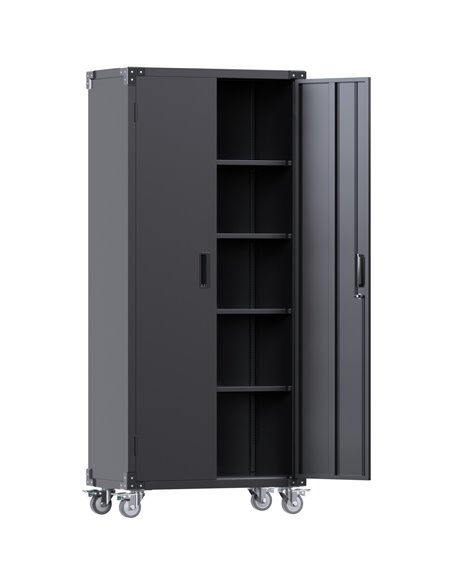 Professional Black 2 Door Lockable Steel Tool Cabinet with 4 Adjustable Shelves 800x420x1830mm | Stalwart DA-SART216