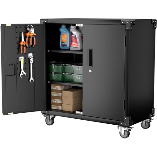 Professional Mobile Black 2 Door Steel Tool Cabinet 800x420x900mm | Stalwart DA-SART220