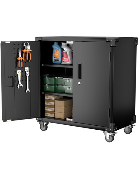 Professional Mobile Black 2 Door Steel Tool Cabinet 800x420x900mm | Stalwart DA-SART220