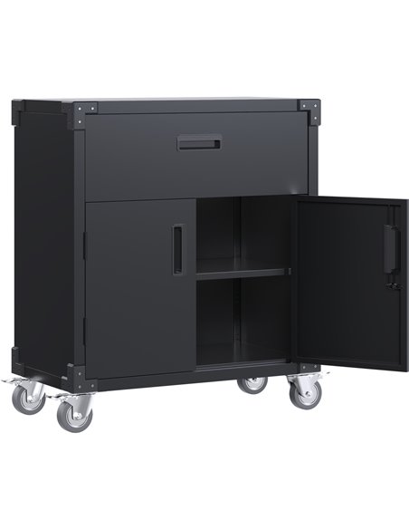 Professional Mobile Black 2 Door 1 Drawer Steel Tool Cabinet 800x420x900mm | Stalwart DA-SART222