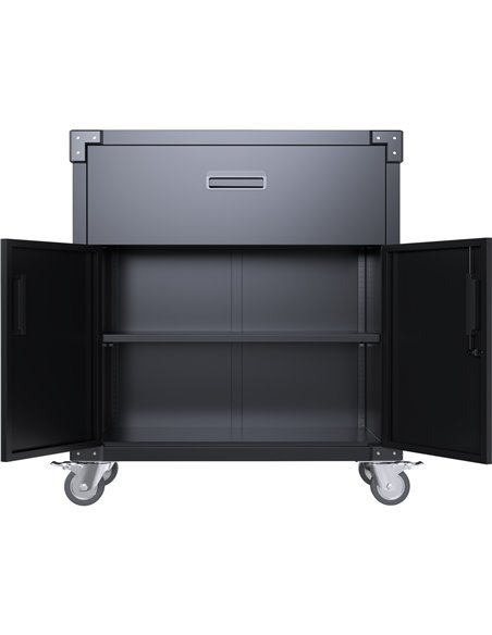 Professional Mobile Black 2 Door 1 Drawer Steel Tool Cabinet 800x420x900mm | Stalwart DA-SART222