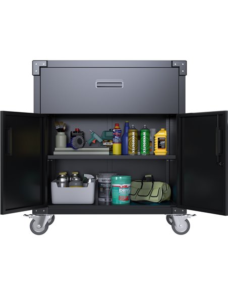Professional Mobile Black 2 Door 1 Drawer Steel Tool Cabinet 800x420x900mm | Stalwart DA-SART222
