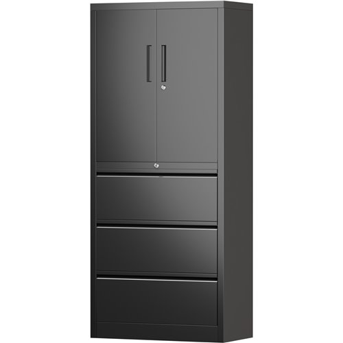 Professional Black Steel Cabinet 2 Doors 3 Drawers 760x380x1780mm | Stalwart DA-SART234