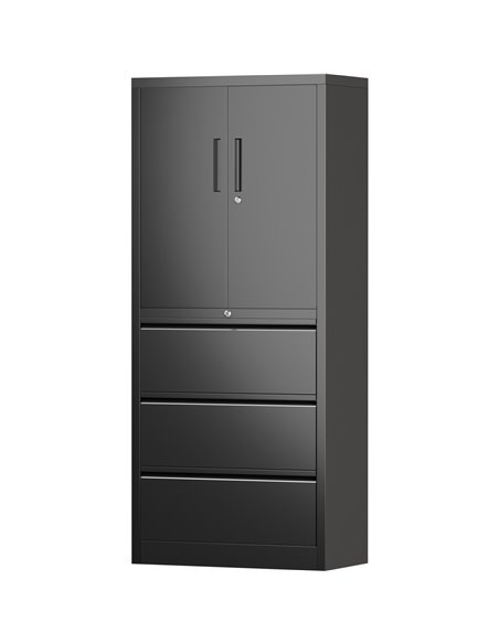 Professional Black Steel Cabinet 2 Doors 3 Drawers 760x380x1780mm | Stalwart DA-SART234