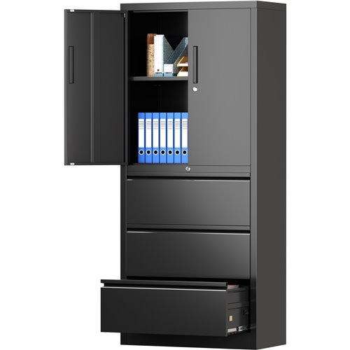 Professional Black Steel Cabinet 2 Doors 3 Drawers 760x380x1780mm | Stalwart DA-SART234