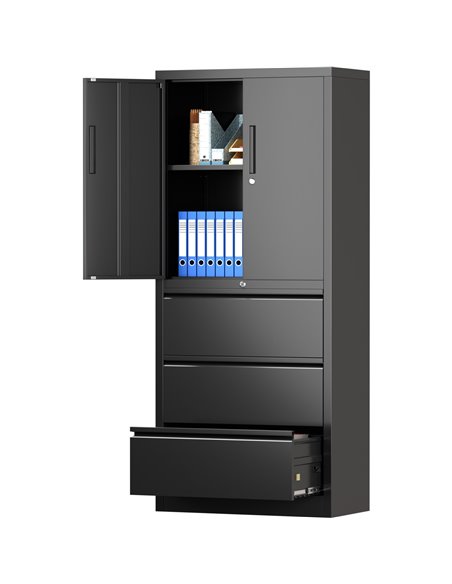 Professional Black Steel Cabinet 2 Doors 3 Drawers 760x380x1780mm | Stalwart DA-SART234