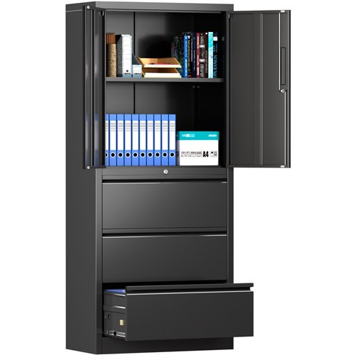 Professional Black Steel Cabinet 2 Doors 3 Drawers 760x380x1780mm | Stalwart DA-SART234