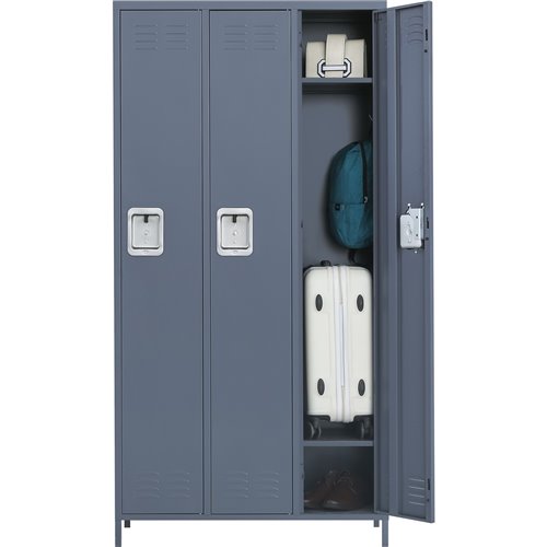 Commercial Grey 3 Door Locker with 2 Shelves 900x400x1830mm | Stalwart DA-SART236