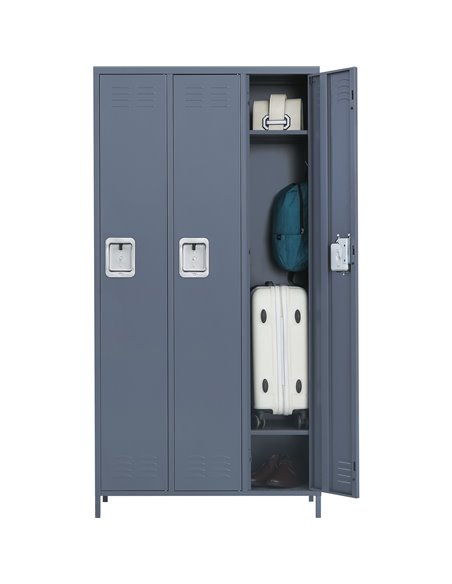 Commercial Grey 3 Door Locker with 2 Shelves 900x400x1830mm | Stalwart DA-SART236
