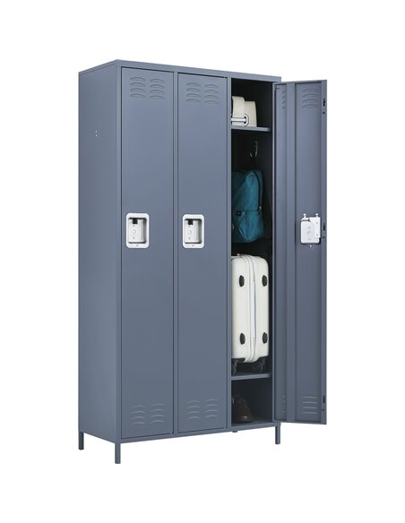 Commercial Grey 3 Door Locker with 2 Shelves 900x400x1830mm | Stalwart DA-SART236