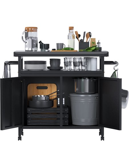 Professional Black BBQ Cart Prep station 2 Doors 775x360x810mm | Stalwart DA-SART246