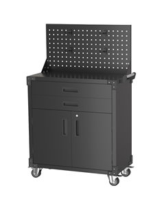 Professional Mobile Black 2 Door 2 Drawer Pegboard Steel Tool Cabinet 800x420x1320mm | Stalwart DA-SART224