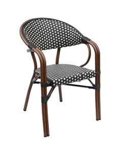 Bistro Rattan Chair Double Tube Aluminium Brown &amp Wood finish | Stalwart DA-ZF2000C