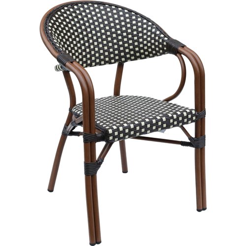 Bistro Rattan Chair Double Tube Aluminium Brown &amp Wood finish | Stalwart DA-ZF2000C