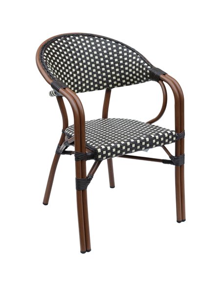 Bistro Rattan Chair Double Tube Aluminium Brown &amp Wood finish | Stalwart DA-ZF2000C
