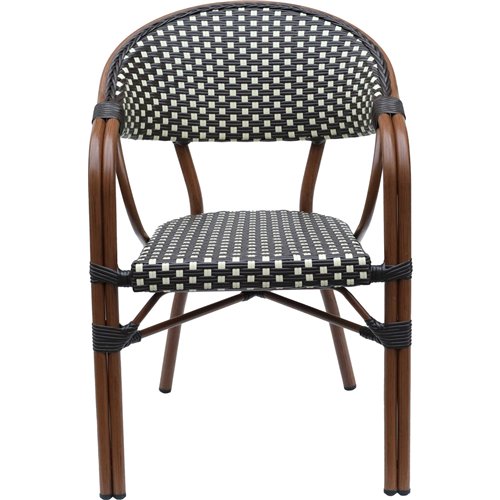 Bistro Rattan Chair Double Tube Aluminium Brown &amp Wood finish | Stalwart DA-ZF2000C