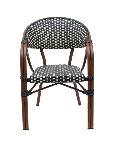 Bistro Rattan Chair Double Tube Aluminium Brown &amp Wood finish | Stalwart DA-ZF2000C