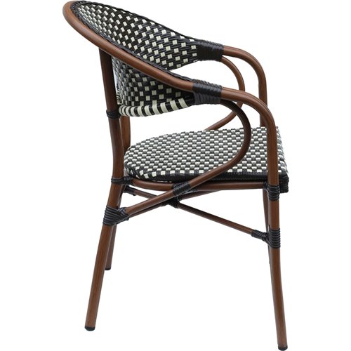 Bistro Rattan Chair Double Tube Aluminium Brown &amp Wood finish | Stalwart DA-ZF2000C