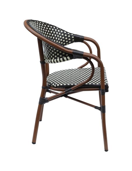Bistro Rattan Chair Double Tube Aluminium Brown &amp Wood finish | Stalwart DA-ZF2000C