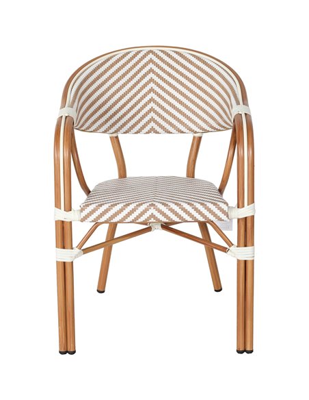 Bistro Teslin Chair Double Tube Aluminium White &amp Beige | Stalwart DA-ZF3004CWOOD