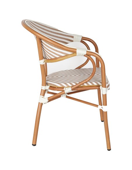 Bistro Teslin Chair Double Tube Aluminium White &amp Beige | Stalwart DA-ZF3004CWOOD