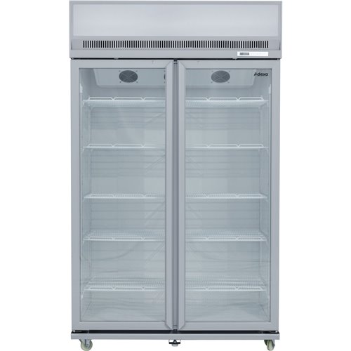 Commercial Display Refrigerator Upright 1020 litres Double Hinged glass door LED canopy Grey | Stalwart DA-SCM1127