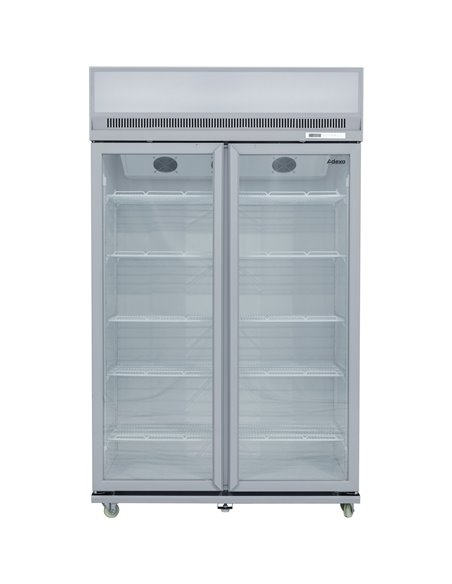 Commercial Display Refrigerator Upright 1020 litres Double Hinged glass door LED canopy Grey | Stalwart DA-SCM1127