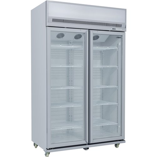 Commercial Display Refrigerator Upright 1020 litres Double Hinged glass door LED canopy Grey | Stalwart DA-SCM1127