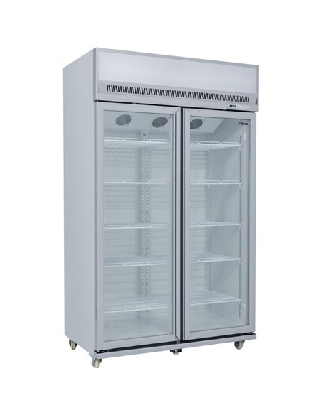 Commercial Display Refrigerator Upright 1020 litres Double Hinged glass door LED canopy Grey | Stalwart DA-SCM1127