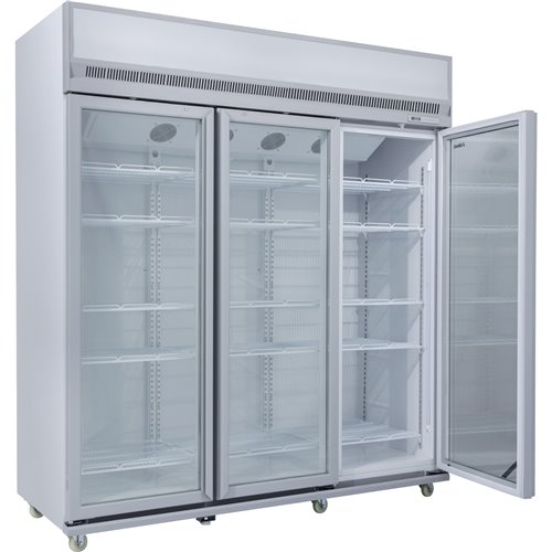 Commercial Display Refrigerator Upright 1580 litres Triple Hinged glass door LED canopy Grey | Stalwart DA-SCM1727