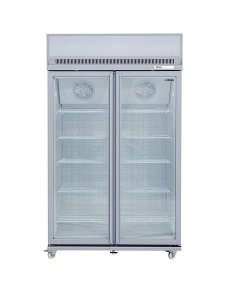 Commercial Display Freezer Upright 1000 litres Double Hinged glass door LED canopy Grey | Stalwart DA-SDM1000