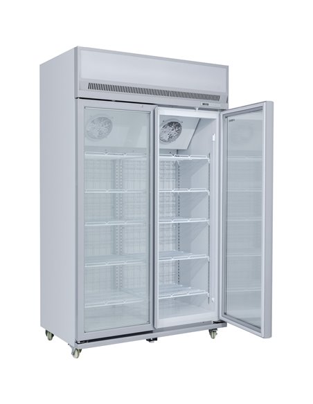 Commercial Display Freezer Upright 1000 litres Double Hinged glass door LED canopy Grey | Stalwart DA-SDM1000