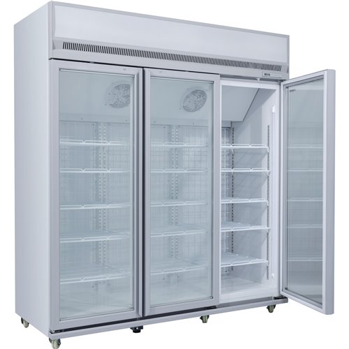 Commercial Display Freezer Upright 1500 litres Triple Hinged glass door LED canopy Grey | Stalwart DA-SDM1500