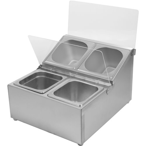 Commercial Condiment Holder including 4xGN1/6-100mm pans &amp fliptop lids | Stalwart DA-CHRLF04B1