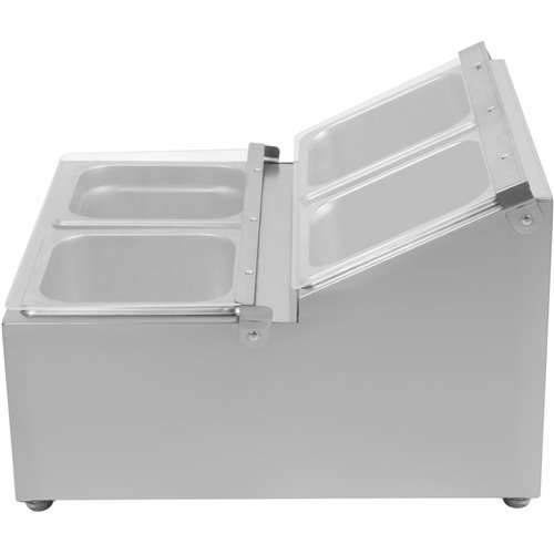 Commercial Condiment Holder including 4xGN1/6-100mm pans &amp fliptop lids | Stalwart DA-CHRLF04B1