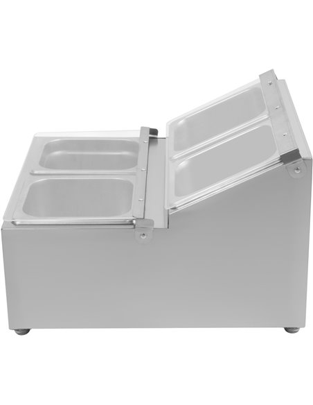 Commercial Condiment Holder including 4xGN1/6-100mm pans &amp fliptop lids | Stalwart DA-CHRLF04B1