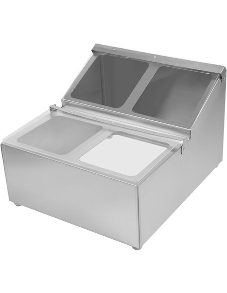 Commercial Condiment Holder including 4xGN1/6-100mm pans &amp fliptop lids | Stalwart DA-CHRLF04B1