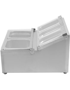 Commercial Condiment Holder including 2xGN1/6-100mm &amp 3xGN1/9-100mm pans &amp fliptop lids | Stalwart DA-CHRLF04B2 2