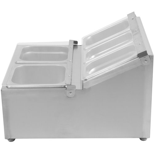 Commercial Condiment Holder including 2xGN1/6-100mm &amp 3xGN1/9-100mm pans &amp fliptop lids | Stalwart DA-CHRLF04B2