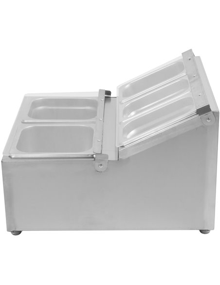 Commercial Condiment Holder including 2xGN1/6-100mm &amp 3xGN1/9-100mm pans &amp fliptop lids | Stalwart DA-CHRLF04B2