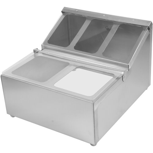 Commercial Condiment Holder including 2xGN1/6-100mm &amp 3xGN1/9-100mm pans &amp fliptop lids | Stalwart DA-CHRLF04B2