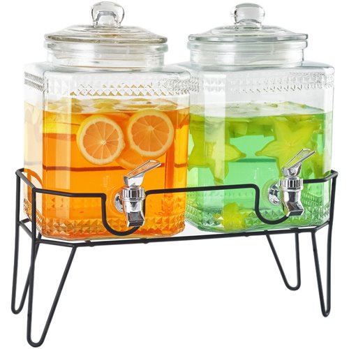 Double Glass Juice Dispenser 2 x4.5 litres with Stand | Stalwart DA-LT003
