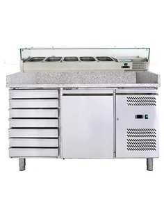 Pizza Prep Table 1 Door 7 Drawers Counter Top Display 7xGN1/4 | Stalwart DA-THPZ1610TN+PT15