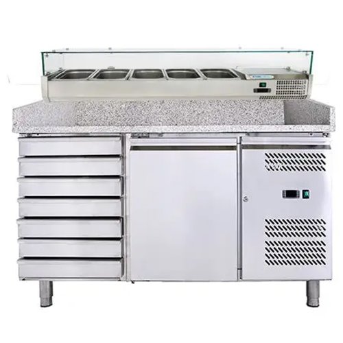 Pizza Prep Table 1 Door 7 Drawers Counter Top Display 7xGN1/4 | Stalwart DA-THPZ1610TN+PT15