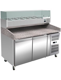 Pizza Counter 2 doors Granite top Refrigerated Countertop Display 7xGN1/4  | Stalwart DA-THPZ2600TN+PT15