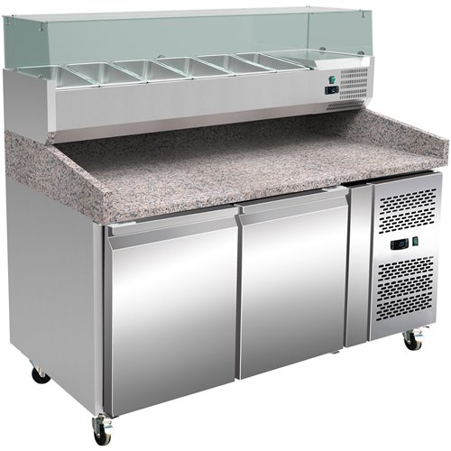 Pizza Counter 2 doors Granite top Refrigerated Countertop Display 7xGN1/4  | Stalwart DA-THPZ2600TN+PT15