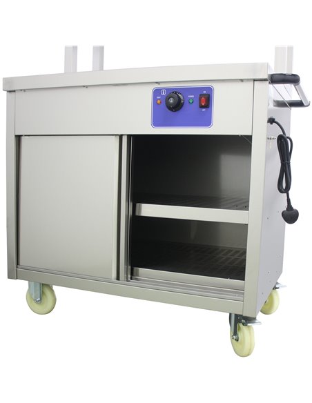 Mobile Flat Top Hot Cupboard with 2 tier Heated Gantry 900mm | Stalwart DA-HYH09HD